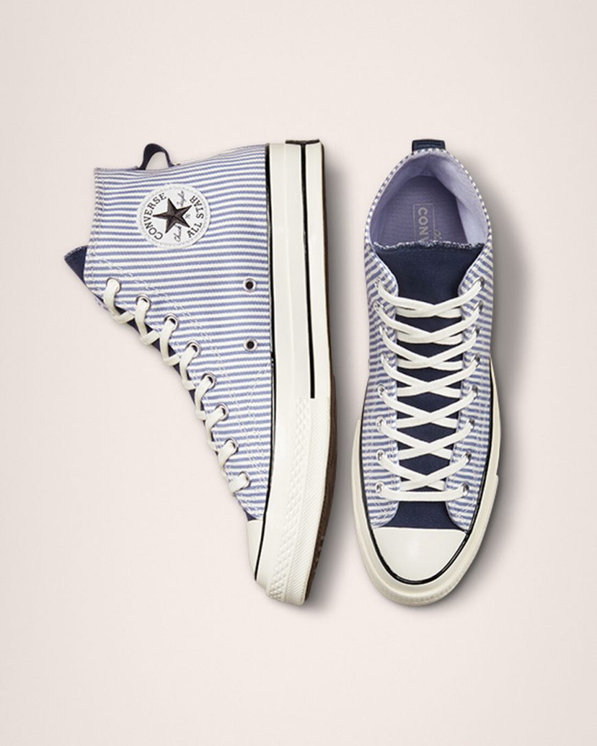 Tenisi Inalti Barbati Converse Chuck 70 Crafted Stripe Albastru Deschis Indigo Negrii | RO IQTWJ487